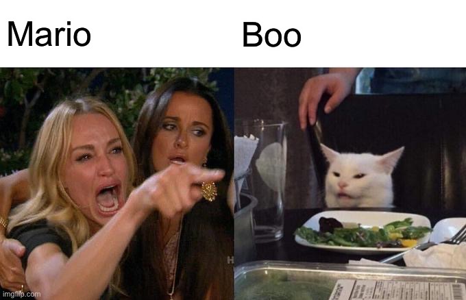 Woman Yelling At Cat | Mario; Boo | image tagged in memes,woman yelling at cat | made w/ Imgflip meme maker