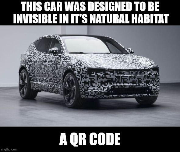 THIS CAR WAS DESIGNED TO BE  INVISIBLE IN IT'S NATURAL HABITAT; A QR CODE | made w/ Imgflip meme maker