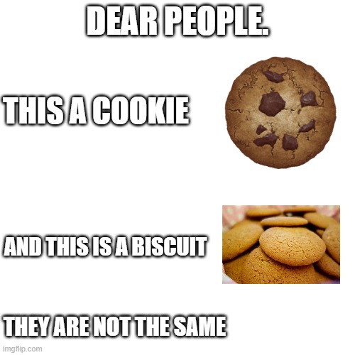 do you understand it now? | DEAR PEOPLE. THIS A COOKIE; AND THIS IS A BISCUIT; THEY ARE NOT THE SAME | image tagged in memes,blank transparent square | made w/ Imgflip meme maker