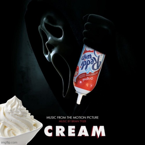 image tagged in whipped cream,scream,cream,reddi wip,ghostface,horror movie | made w/ Imgflip meme maker