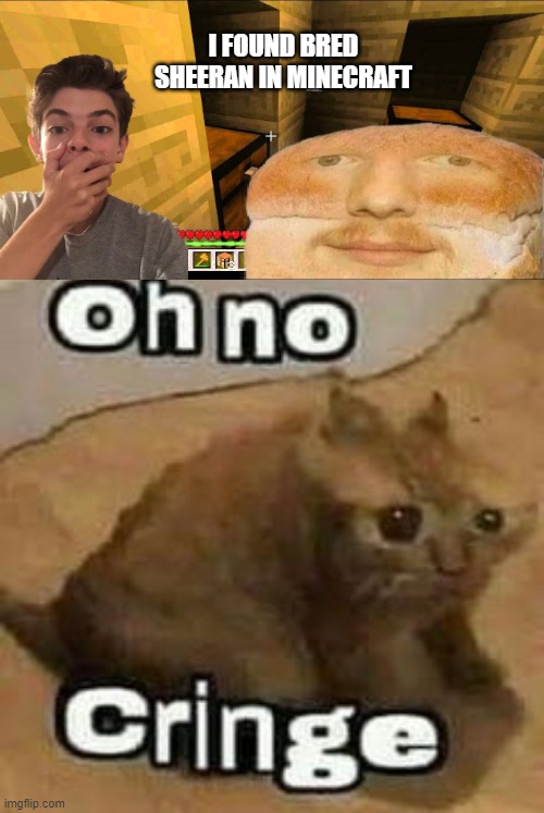 Big cringe | I FOUND BRED SHEERAN IN MINECRAFT | image tagged in oh no cringe,memes,minecraft | made w/ Imgflip meme maker