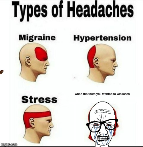 Types of Headaches meme | when the team you wanted to win loses | image tagged in types of headaches meme | made w/ Imgflip meme maker