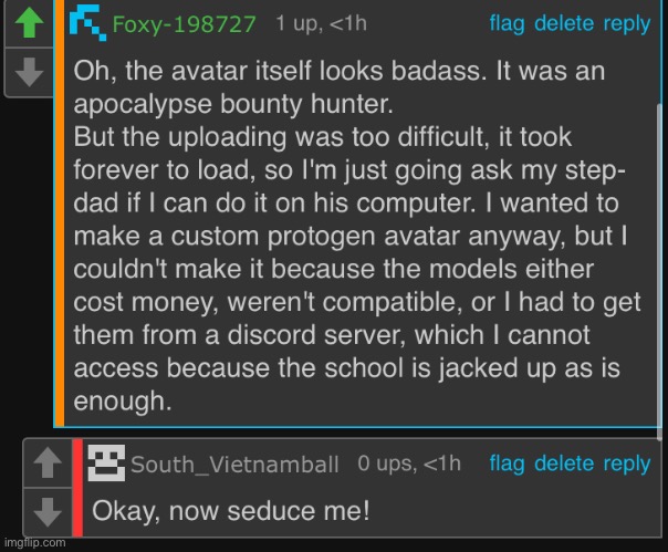 average spy main to protogen conversation | image tagged in seduce me | made w/ Imgflip meme maker
