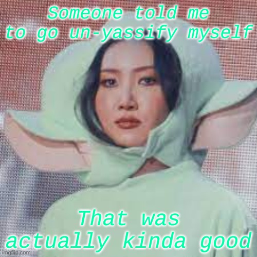 !!!! | Someone told me to go un-yassify myself; That was actually kinda good | image tagged in hwasa is amazing confirmed | made w/ Imgflip meme maker