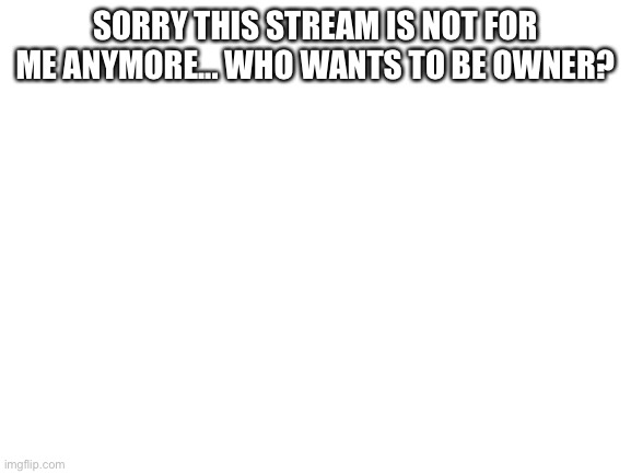 Just comment and when you your owner remove me from this stream | SORRY THIS STREAM IS NOT FOR ME ANYMORE... WHO WANTS TO BE OWNER? | image tagged in blank white template | made w/ Imgflip meme maker