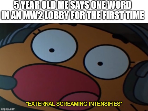 Words were said, for that is the only thing they could do | 5 YEAR OLD ME SAYS ONE WORD IN AN MW2 LOBBY FOR THE FIRST TIME; *EXTERNAL SCREAMING INTENSIFIES* | made w/ Imgflip meme maker