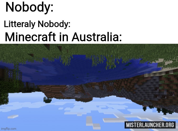 Upside down Minecraft LOL | Nobody:; Litteraly Nobody:; Minecraft in Australia: | image tagged in lol,minecraft,meanwhile in australia,funny,minecraft memes,e | made w/ Imgflip meme maker