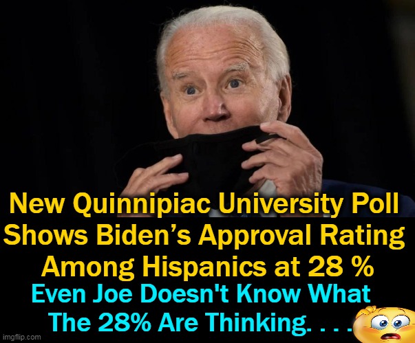 “Let’s go, Brandon”.... For Once, We All Are In Agreement! | New Quinnipiac University Poll 
Shows Biden’s Approval Rating 
Among Hispanics at 28 %; Even Joe Doesn't Know What 
The 28% Are Thinking. . . . | image tagged in politics,joe biden,lets go,not well liked,better than kamala,the truth | made w/ Imgflip meme maker