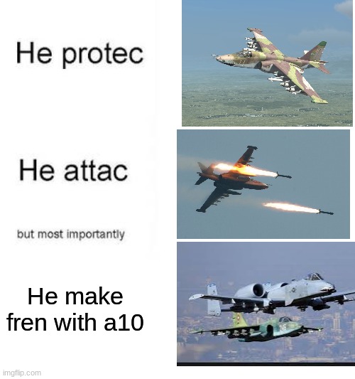 frens | He make fren with a10 | image tagged in he protecc he attacc | made w/ Imgflip meme maker
