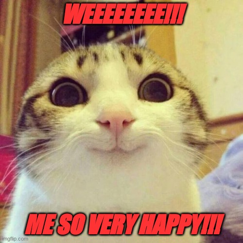 Smiling Cat Meme | WEEEEEEEE!!! ME SO VERY HAPPY!!! | image tagged in memes,smiling cat | made w/ Imgflip meme maker
