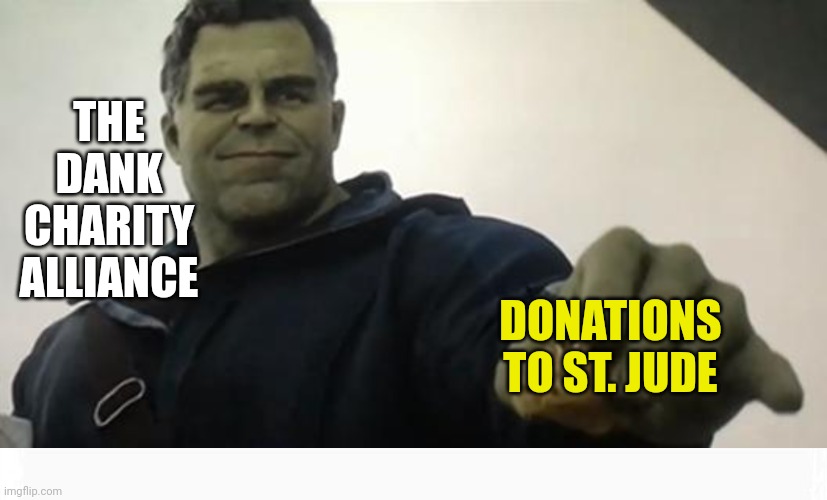 Each year | THE DANK CHARITY ALLIANCE; DONATIONS TO ST. JUDE | image tagged in hulk taco guy,charity,dank,christian,memes,r/dankchristianmemes | made w/ Imgflip meme maker