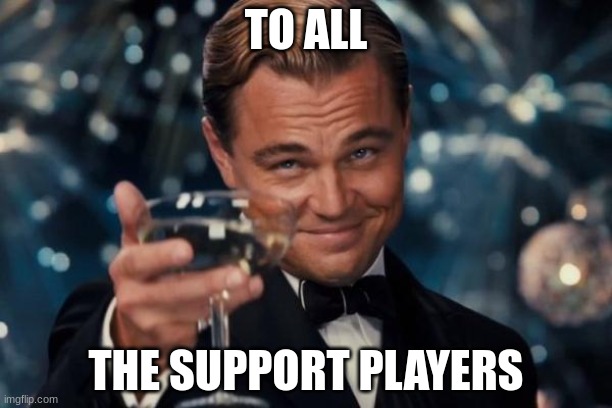 Leonardo Dicaprio Cheers |  TO ALL; THE SUPPORT PLAYERS | image tagged in memes,leonardo dicaprio cheers,video games,overwatch | made w/ Imgflip meme maker