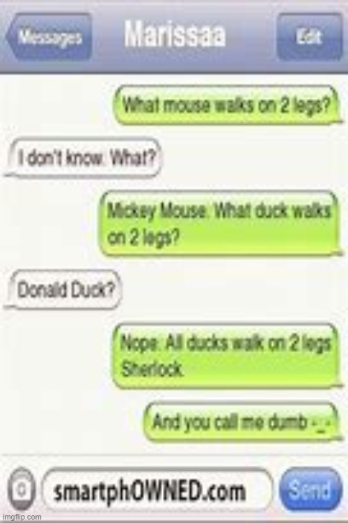 Oh, shucks! | image tagged in common sense,comeback,texts,mickey mouse,donald duck | made w/ Imgflip meme maker