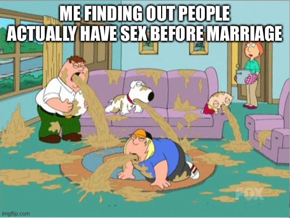 *cough* that counts as prostitution | ME FINDING OUT PEOPLE ACTUALLY HAVE SEX BEFORE MARRIAGE | image tagged in family guy puke | made w/ Imgflip meme maker