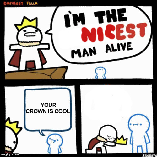 nice | YOUR CROWN IS COOL | image tagged in i'm the dumbest man alive | made w/ Imgflip meme maker
