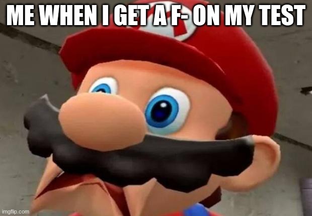 Mario WTF | ME WHEN I GET A F- ON MY TEST | image tagged in mario wtf | made w/ Imgflip meme maker
