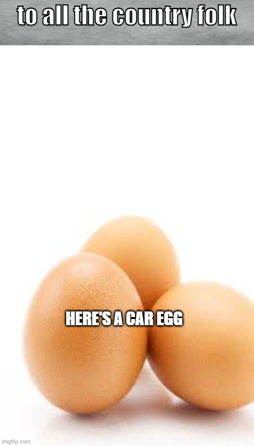 to all the country folk HERE'S A CAR EGG | image tagged in blank white template | made w/ Imgflip meme maker