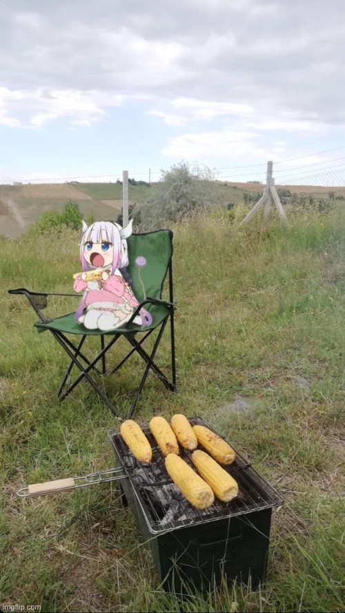 Got a pic of kanna eating corn | image tagged in anime | made w/ Imgflip meme maker