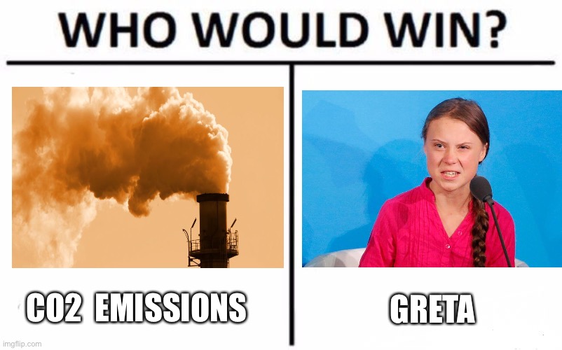 Greta Vs CO2 Emissions | CO2  EMISSIONS; GRETA | image tagged in who would win | made w/ Imgflip meme maker