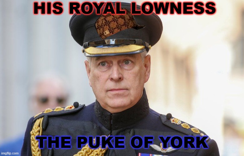 His Royal Lowness; THE PUKE OF YORK | HIS ROYAL LOWNESS; THE PUKE OF YORK | image tagged in his royal highness prince andrew | made w/ Imgflip meme maker