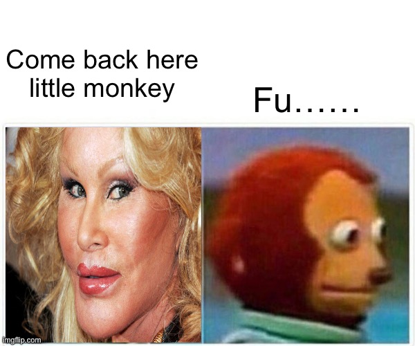 Monkey Puppet Meme | Come back here little monkey Fu…… | image tagged in memes,monkey puppet | made w/ Imgflip meme maker