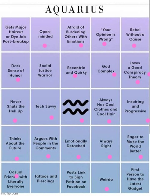 Aquarius bingo | image tagged in aquarius bingo | made w/ Imgflip meme maker