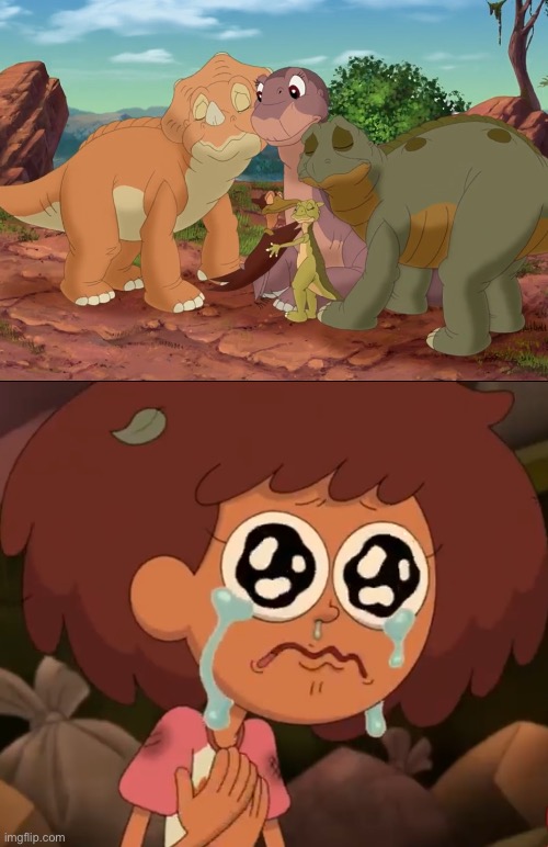 Anne Boonchuy watches The Land Before Time: The Great Longneck Migration | image tagged in amphibia,land before time,crying,friendship,childhood | made w/ Imgflip meme maker