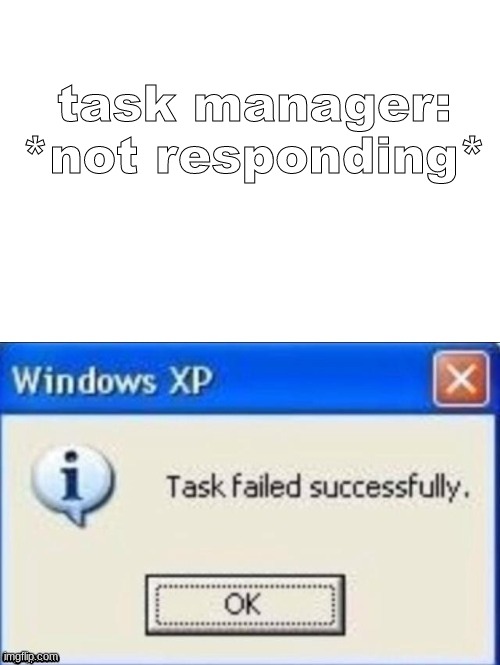 task failed successfully | task manager: *not responding* | image tagged in task failed successfully | made w/ Imgflip meme maker