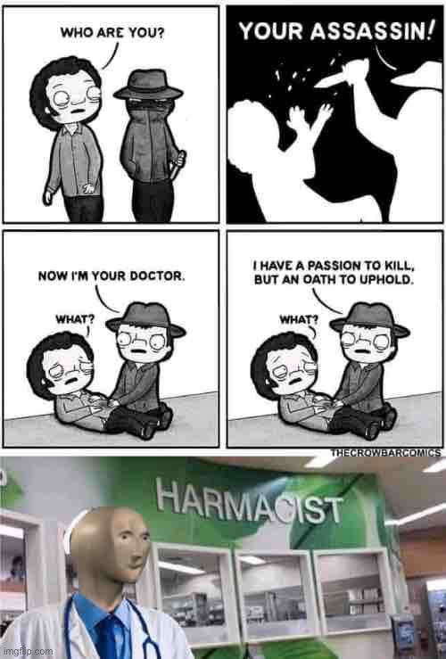 image tagged in doctor serial killer,meme man harmacist | made w/ Imgflip meme maker