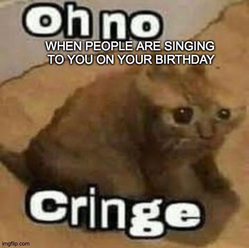 oH nO cRInGe | WHEN PEOPLE ARE SINGING TO YOU ON YOUR BIRTHDAY | image tagged in oh no cringe | made w/ Imgflip meme maker