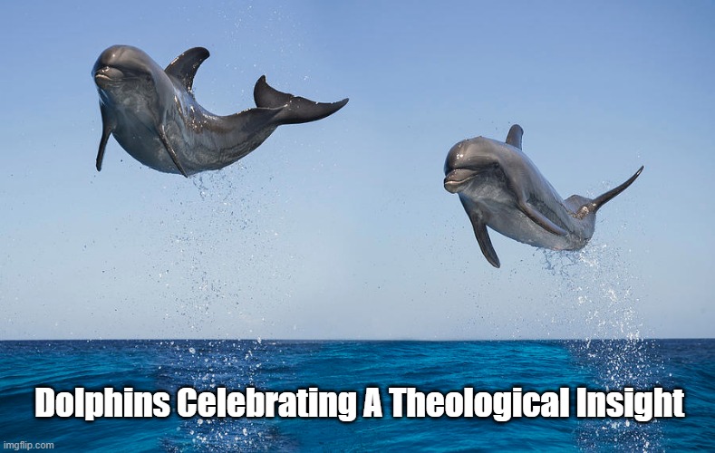 "Dolphins Celebrating A Theological Insight" | Dolphins Celebrating A Theological Insight | image tagged in dolphins,cetaceans,intelligent life,theological insight,religion,spirituality | made w/ Imgflip meme maker