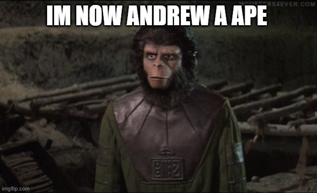 Andrew | IM NOW ANDREW A APE | image tagged in andrew the ape | made w/ Imgflip meme maker