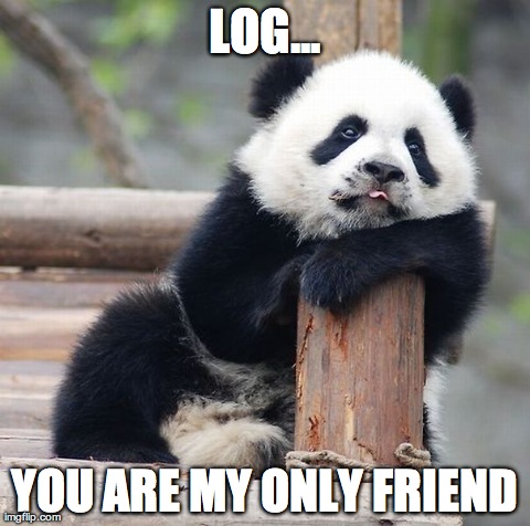 LOG... YOU ARE MY ONLY FRIEND | image tagged in pandas,animals,cute | made w/ Imgflip meme maker