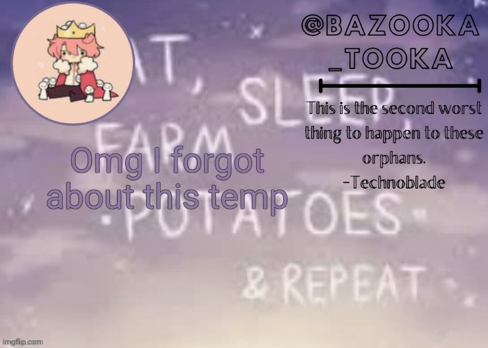 Bazooka's Technoblade template | Omg I forgot about this temp | image tagged in bazooka's technoblade template | made w/ Imgflip meme maker