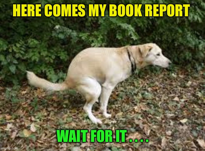 Dog pooping  | HERE COMES MY BOOK REPORT WAIT FOR IT . . . . | image tagged in dog pooping | made w/ Imgflip meme maker