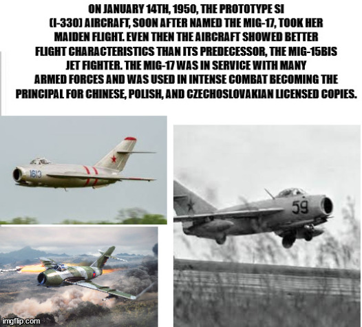 Happy Birthday Mig-17! | image tagged in white background,planes,happy birthday,soviet union | made w/ Imgflip meme maker