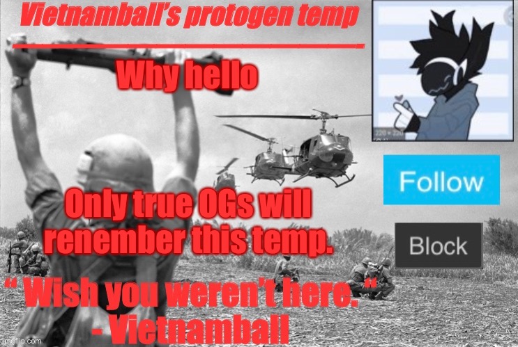 Why hello; Only true OGs will renember this temp. | image tagged in vietnamballs protogen temp | made w/ Imgflip meme maker