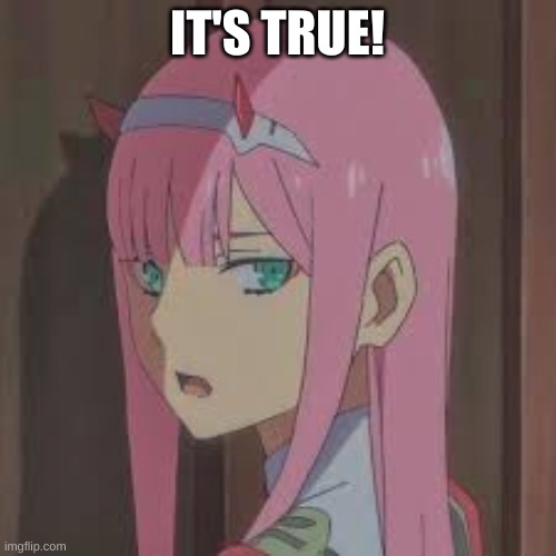 zero two gasp | IT'S TRUE! | image tagged in zero two gasp | made w/ Imgflip meme maker