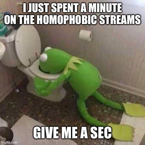 *gag* | I JUST SPENT A MINUTE ON THE HOMOPHOBIC STREAMS; GIVE ME A SEC | image tagged in kermit throwing up | made w/ Imgflip meme maker