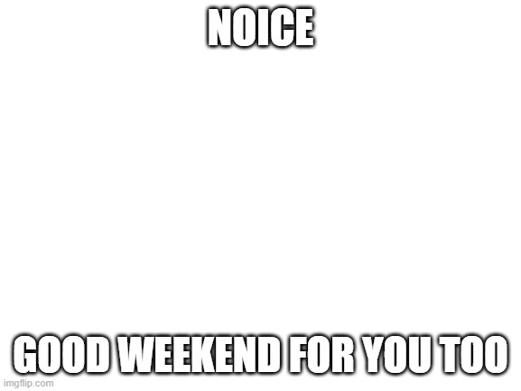 Blank White Template | NOICE GOOD WEEKEND FOR YOU TOO | image tagged in blank white template | made w/ Imgflip meme maker