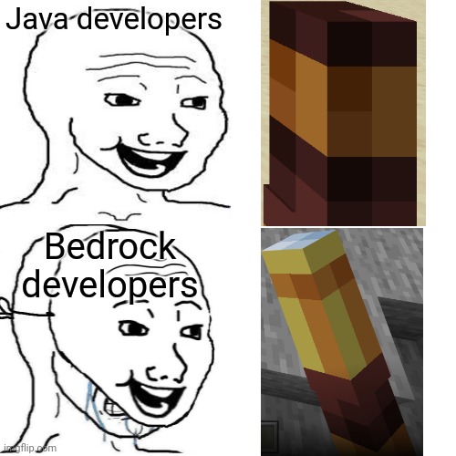 Spyglass | Java developers; Bedrock developers | image tagged in mojang,minecraft,wojak | made w/ Imgflip meme maker