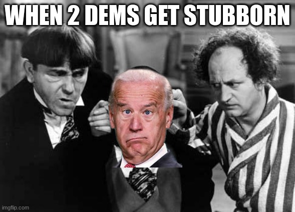 Three Stooges | WHEN 2 DEMS GET STUBBORN | image tagged in three stooges | made w/ Imgflip meme maker