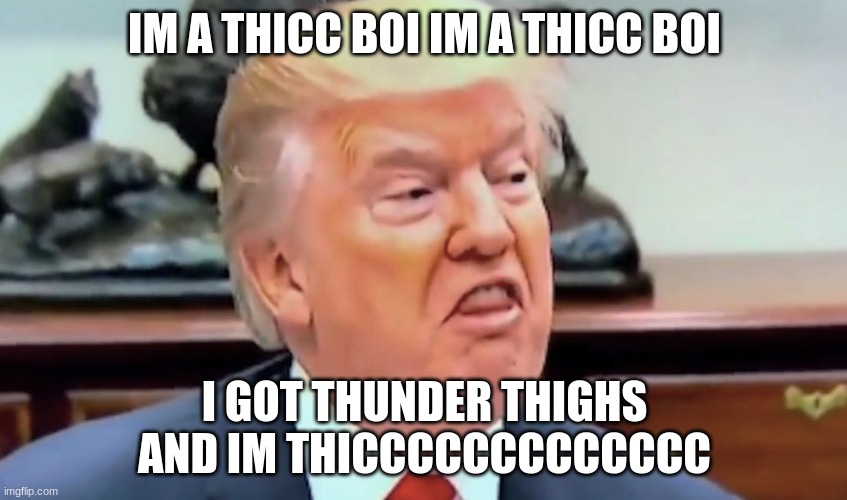 thank you ssundee for giving me this idea | IM A THICC BOI IM A THICC BOI; I GOT THUNDER THIGHS AND IM THICCCCCCCCCCCCC | image tagged in thicc | made w/ Imgflip meme maker