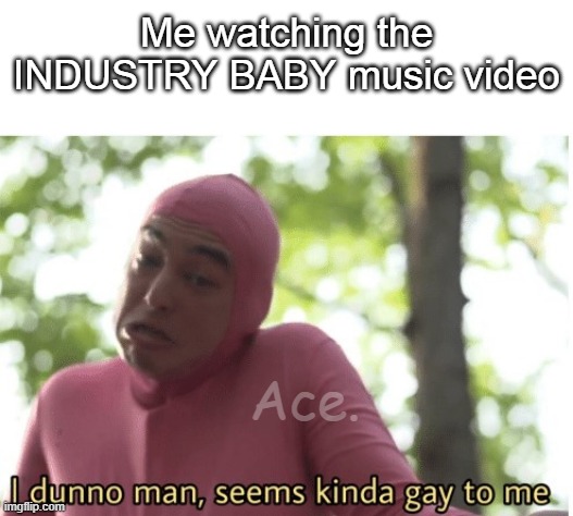 I dunno man seems kinda gay to me | Me watching the INDUSTRY BABY music video; Ace. | image tagged in i dunno man seems kinda gay to me | made w/ Imgflip meme maker