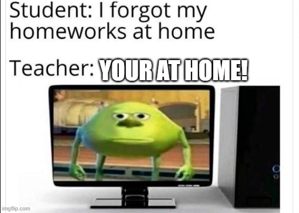 Funny satire | YOUR AT HOME! | image tagged in funny satire | made w/ Imgflip meme maker