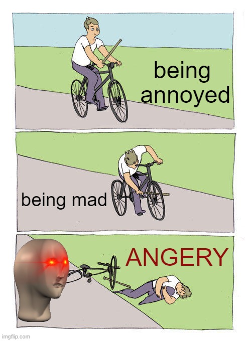 Bike Fall | being  annoyed; being mad; ANGERY | image tagged in memes,bike fall | made w/ Imgflip meme maker