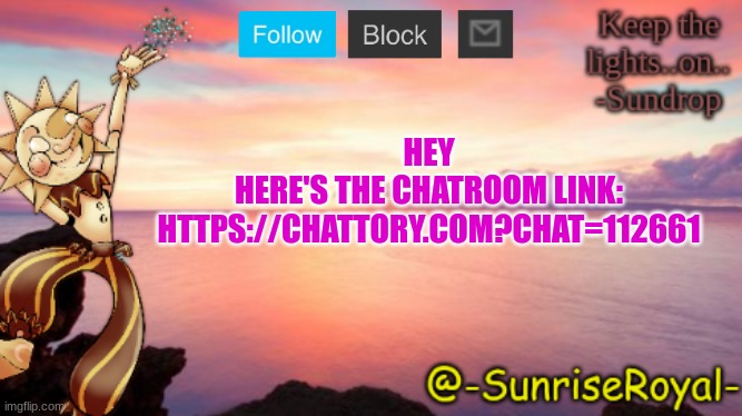 https://chattory.com?chat=112661  (Join pls I'm bored) | HEY
HERE'S THE CHATROOM LINK:
HTTPS://CHATTORY.COM?CHAT=112661 | image tagged in hello there,chatroom,bored | made w/ Imgflip meme maker
