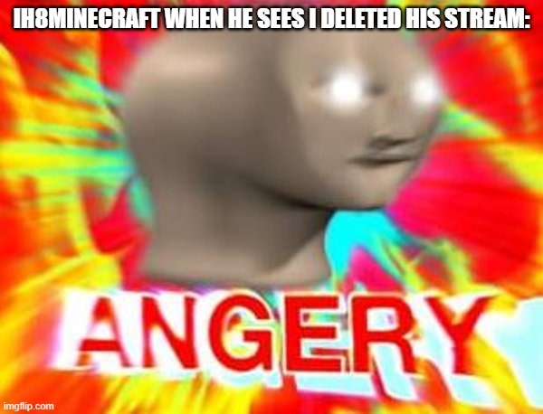 I never unbanned him either | IH8MINECRAFT WHEN HE SEES I DELETED HIS STREAM: | image tagged in surreal angery | made w/ Imgflip meme maker