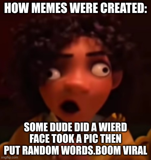 hOW MEMES WERE CREATED: | HOW MEMES WERE CREATED:; SOME DUDE DID A WIERD FACE TOOK A PIC THEN PUT RANDOM WORDS.BOOM VIRAL | image tagged in history | made w/ Imgflip meme maker
