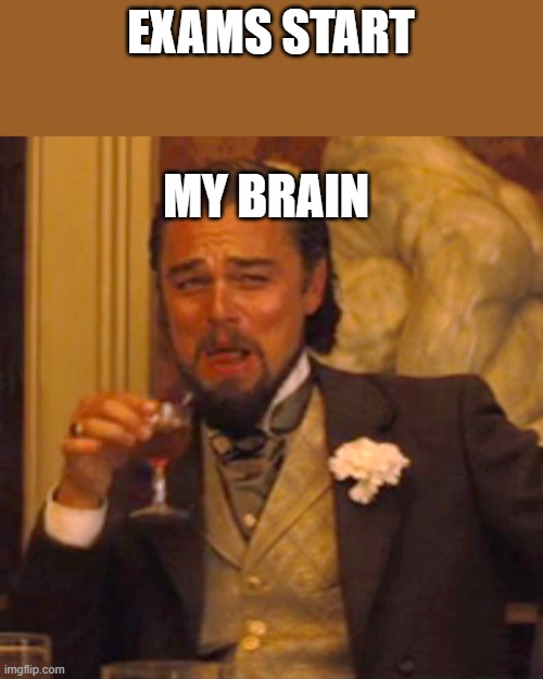 Exams be like, | EXAMS START; MY BRAIN | image tagged in memes,laughing leo | made w/ Imgflip meme maker